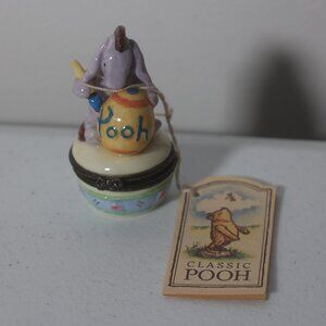 Disney Winnie The Pooh Porcelain Trinket Box Eeyore Painting Vintage
